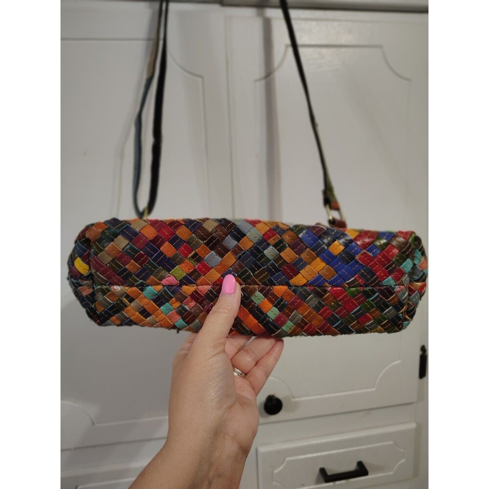 AmeriLeather Colorful Women's Woven Leather Crossbody Handbag Purse - Picture 7 of 9